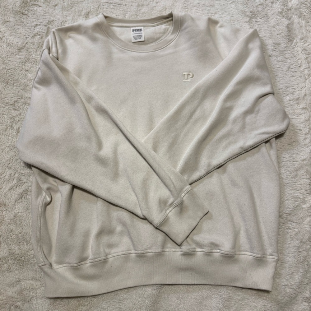 PINK Victoria's Secret Women’s Cream Colored Crewneck Sweater, Size XL